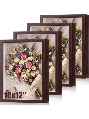 4 Pack 10x12 Shadow Box Frames - Walnut Display Cases with Felt Backing